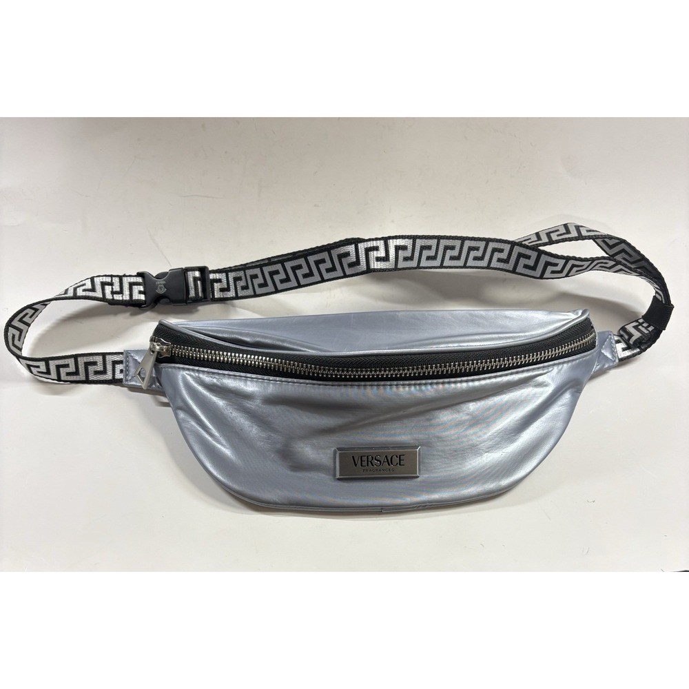 Versace Fragrances Silver Fanny Pack Belt Bag Pouch Metallic Travel
